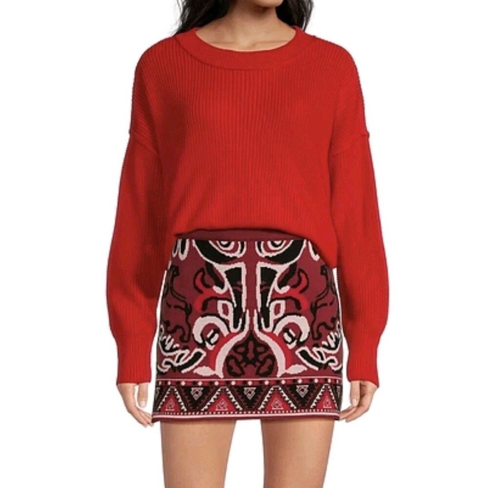 Chelsea & Violet Skirt Sz M Sweater Mini Burgundy Black Knit Daysy Dreams NWT